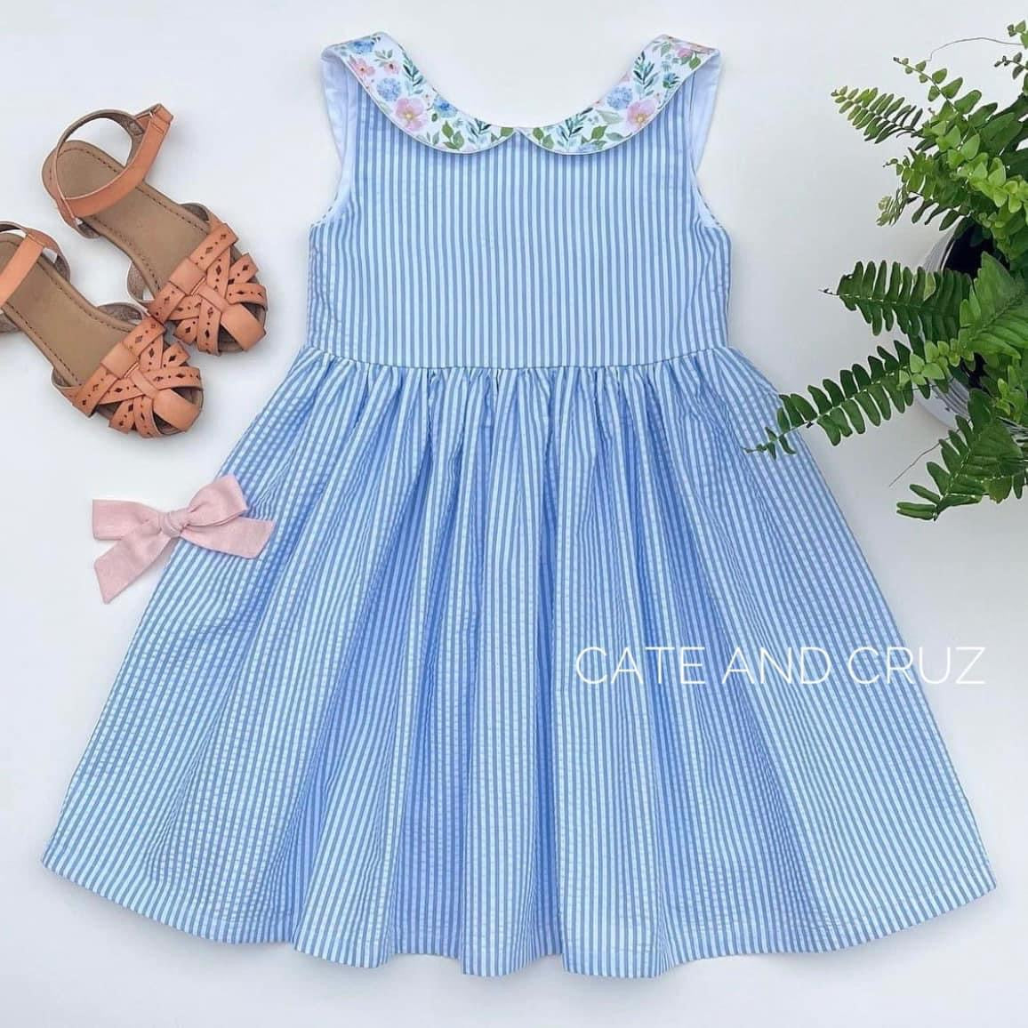 Nora Dress || Blue Seersucker