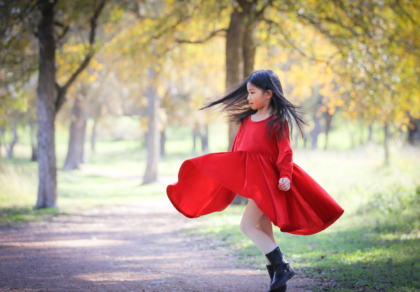 Velvet Twirl Dress || Red