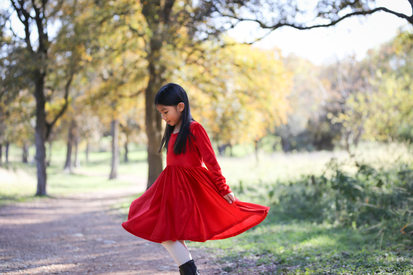 Velvet Twirl Dress || Red