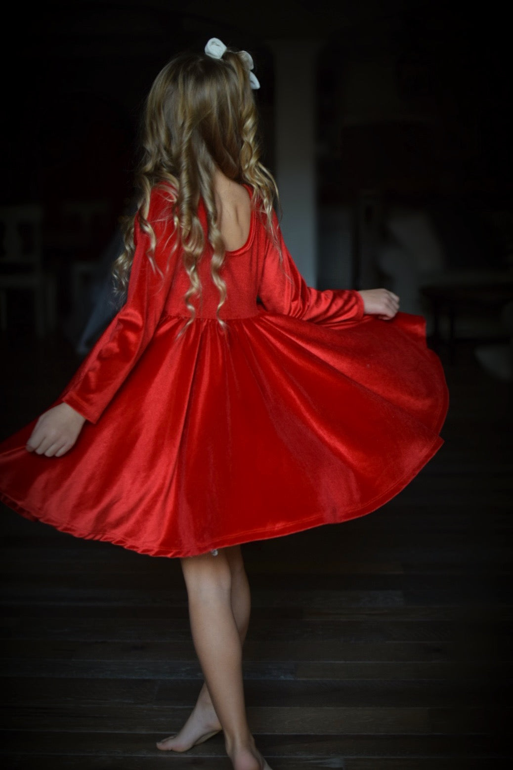 Velvet Twirl Dress || Red