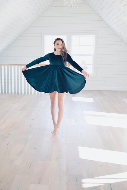 Velvet Twirl Dress || Evergreen