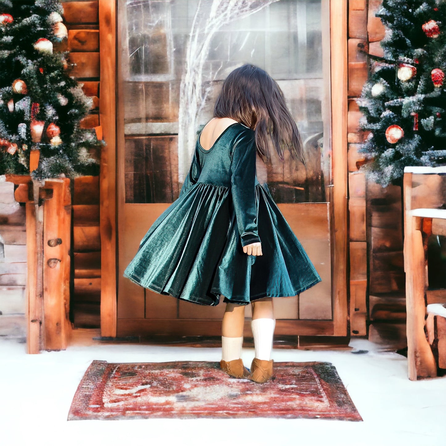 Velvet Twirl Dress || Evergreen