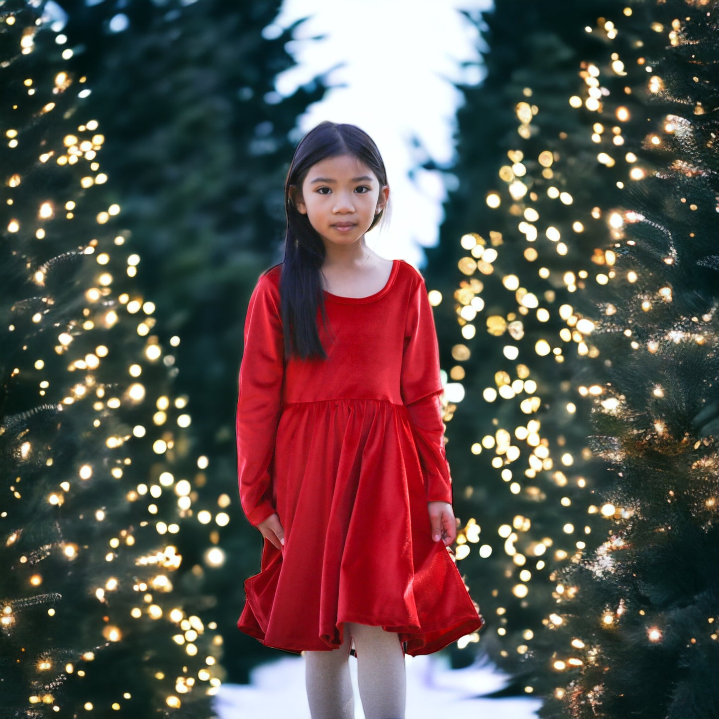 Velvet Twirl Dress || Red